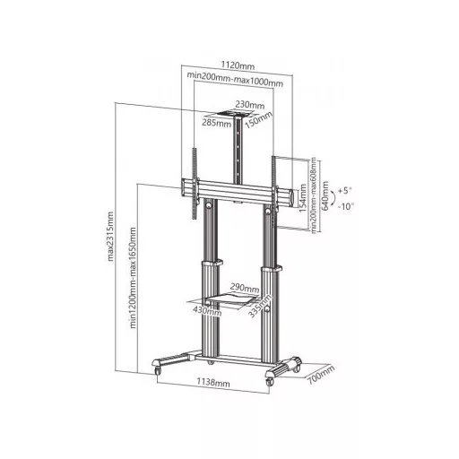 Techly ICA-TR24 Professzionális gurulós kijelző padlóállvány, 60-100 "