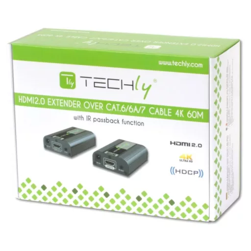 Jeltovábbító, Techly HDMI extender 4K, Cat.6/6A/7, 60 méter, IR