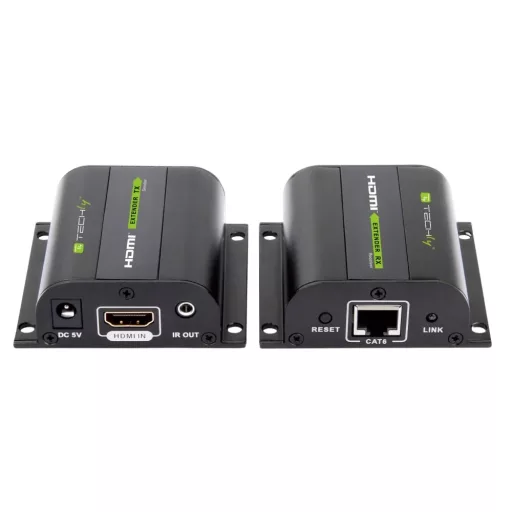 Jeltovábbító, Techly HDMI extender, Cat.6, 60 méter, IR