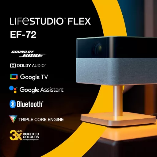 Projektor, Epson Lifestudio Flex EF-72, LCD, RGB-LED, 4K PRO-UHD felbontás, 16:9 képarány, Google TV, Házimozis