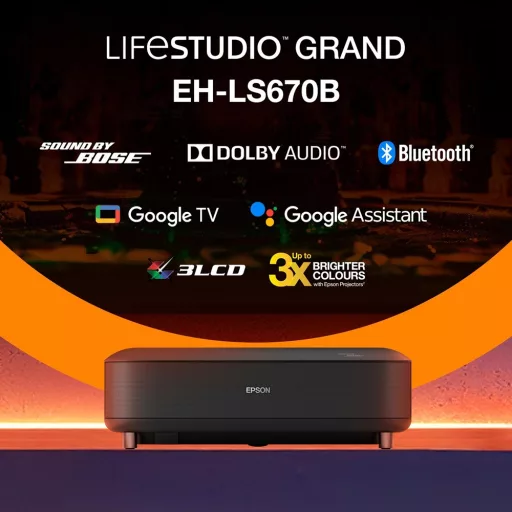 Projektor, Epson EH-LS670B LCD, Lézer, 4K PRO-UHD felbontás, 16:9 képarány, Házimozis