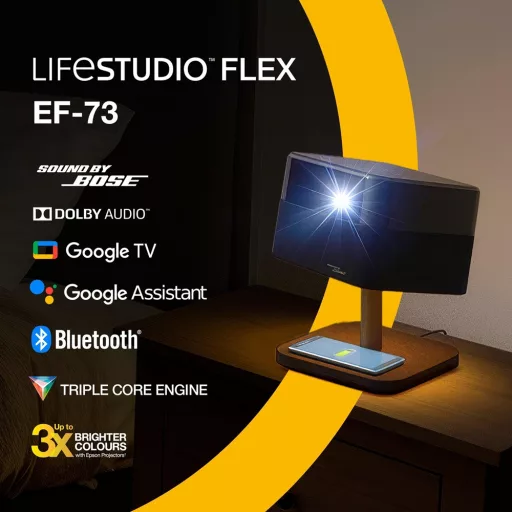Projektor, Epson Lifestudio Flex Special Lux Edition EF-73, LCD, RGB-LED, 4K PRO-UHD felbontás, 16:9 képarány, Google TV, Házimozis